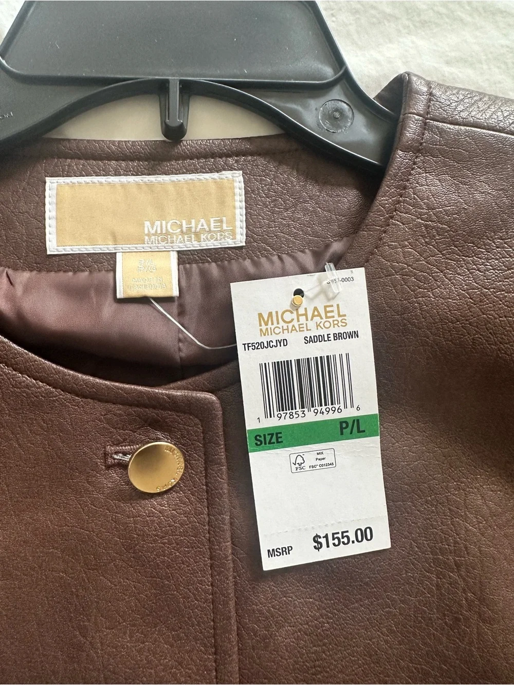 Michael Kors Dark Brown Cropped Faux Leather Jacket Size P/L